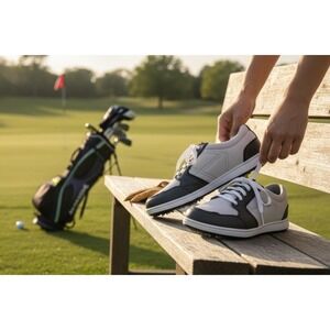 Ashworth Cardiff ADC Golf Shoes Men 11 Grey Black Spikeless Leather Mesh G54309